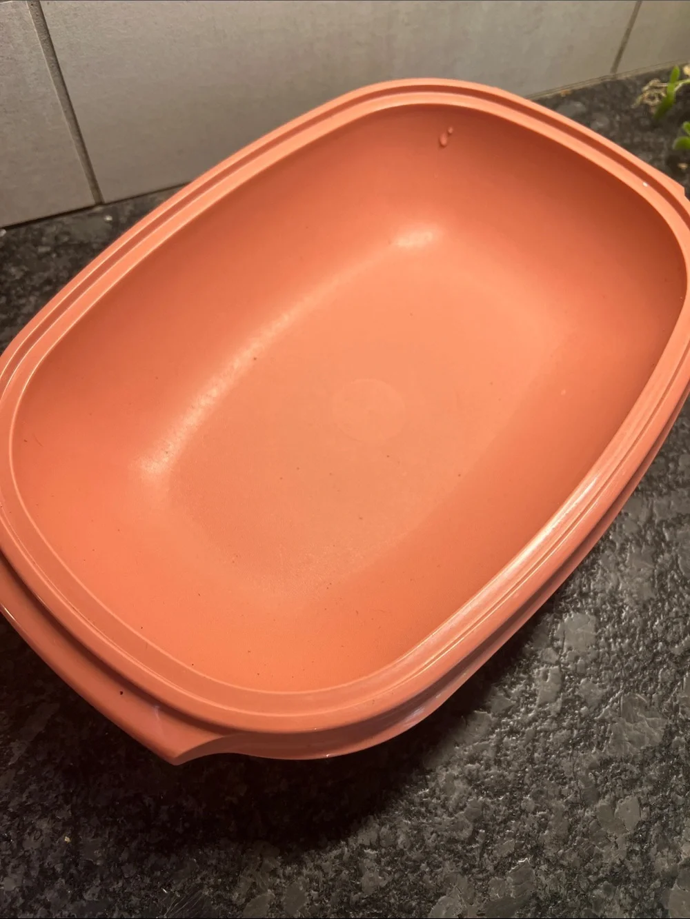 Coral Pink Plastic Steamer Dish with Lid. Like new condition.